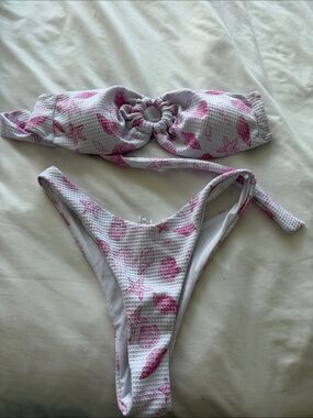 Pink Seashell Print Bandeau Bikini Set